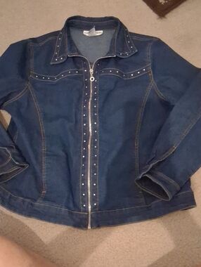 Blue Denim Jacket with Zip Closure And Embellishments